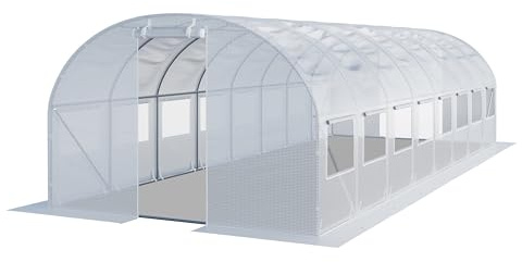 TOOLPORT Foliengewächshaus Gewächshaus 3x8m stabil & langlebig mit Fenster - reißfeste PE Plane 180g/m² weiß transparent