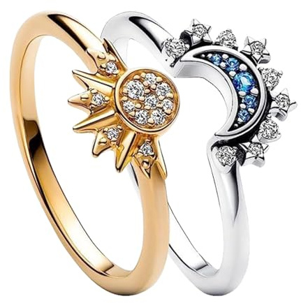 FunnAura Sun and Moon Ring, Stackable Celestial Matching Rings, Gift for Women Girls