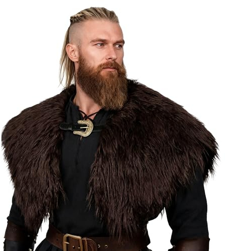 keland Viking Män Krage Syntetisk Päls Sjal Ytterkläder Tillbehör