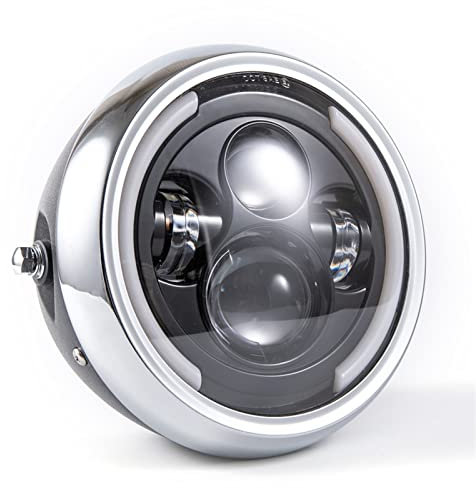 Motorrad Hauptscheinwerfer,Motorrad Scheinwerfer 6.5 Motorradscheinwerfer HI & AMP Lo-Scheinwerfer-Glühlampe DRL Mit Angel Ring Passend Für Sportster Cafe Racer Bobber Eisen 883(Color:Silver headlight