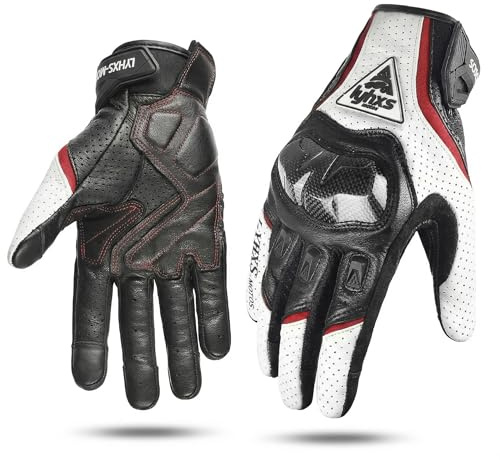 LYHXS-MOTOS Motorcycle Racing Gloves Men Leather Glove Summer Breathable Motorbike Guantes Moto Motocross Cycling Offroad Gloves Protective (White, Medium)