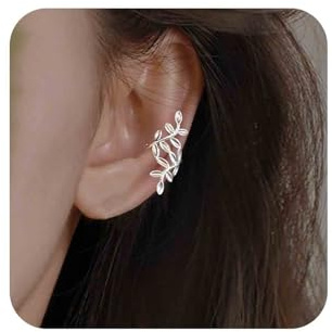 Cybche Vintage Blatt Manschette Wrap Ohrringe Silber Blatt Ohrmanschette Ohrringe Blatts Ohr Climber Ohrringes Blätter Ohr Crawler Ohrringes Nicht Piercing Ohrs Clip Ohrring Schmuck Für Frauen
