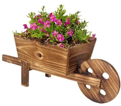 ZERVA Erstellen Sie Blumentöpfe aus Holz mit Rädern, Blumenkarren im Landhausstil, Blumentopf-Kunstkarren, Blumentopfständer aus Holzwagen, multifunktionaler Pflanzenbehälter for Bonsai-Pflanzen