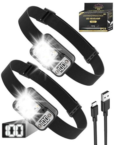 Maxesla Linterna frontal LED recargable con 70 ajustes de ángulo, sensor de luz roja, recargable por USB, mini linterna frontal con 300 minutos de tiempo de funcionamiento, IPX4 resistente al agua, 4