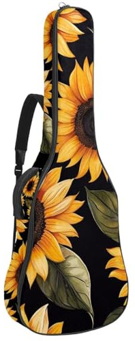 Bassgitarrentasche, 101,6 cm, 101,6 cm, doppelter verstellbarer Schultergurt, Akustikgitarre, Gigbag, Gitarrenkoffer, wasserdicht, Oxford-Stoff, dicker Schwamm, Vintage-Sonnenblume, Goldene
