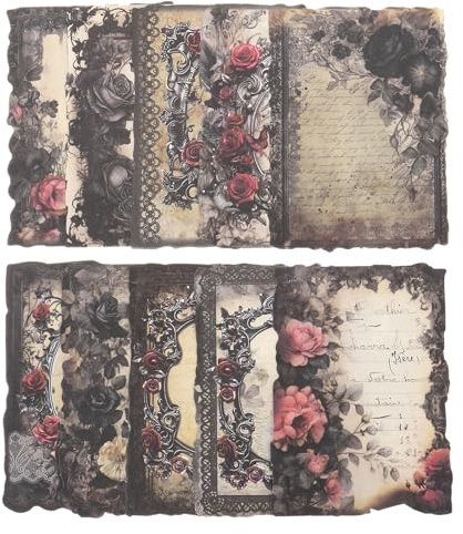 QUARKZMAN 60Stk Strukturiertes Scrapbook Papier Vintage Scrapbooking Papier Handgemachtes Bastel Papier für Journaling Zubehör Junk Journal Kunst Bastel Tagebuch Dekoratives Papier Rose Rot