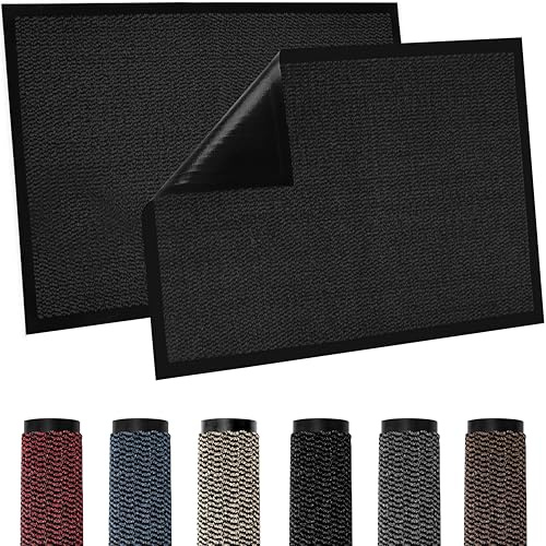 TradeXone Heavy Duty Door Mats - Indoor/Outdoor Washable Door Matts Indoor - Super Absorbent Rug with Non Slip Backing - Entrance Doormats - Front Door, Home & Office (60cm × 80cm, Anthracite)