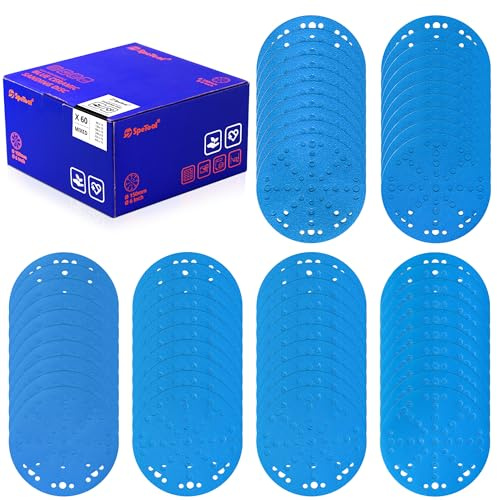 SpeTool 6 Inch Sanding Discs with 49 Hole, Hook and Loop Sandpaper 60 Pack Compatible for Random Orbital Sander, Sanding Disc Assortment Grit 80, 120, 180, 240, 320, 400 for Different Sanding Chore