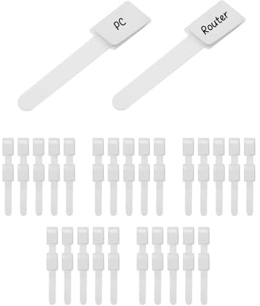 Hicab Kabelbeschriftung mit Klettband | 50 Stück Mehrfachverpackung | Flexible Kabelkennzeichnung mit austauschbarem Beschriftungsfeld (50er Packung, weiss)