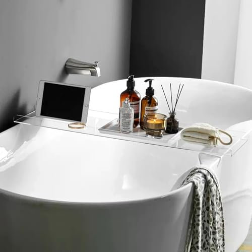 Acryl Bad Caddy Tray，Badewanne Regal Tray， Acryl-Badewannen-Caddy-Regal, Organizer for Seifen, Handtücher, Kerzen, transparent, 80 cm, Schwarz, Badezimmer-Aufbewahrungsregal(Transparent,80cm(31 1/2)