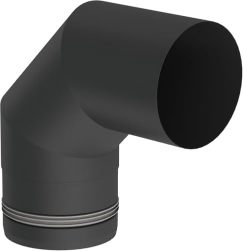Pelletofen Winkelrohr/Winkel/Bogen 90 Grad starr aus Edelstahl mit innenliegender Dichtung, Durchmesser 100 mm schwarz