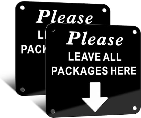 TAKULA Parcel Box Sticker 10x10cm Please Leave Parcels Here with Arrow Sign | Pack of 1, Self-adhesive metal. Weatherproof and durable for outdoor use on parcel boxes, mailboxes, or drop-off locations