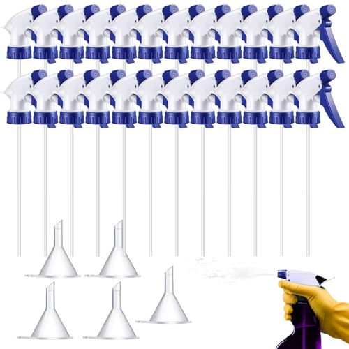 Testina di spruzzo a grilletto - Set da 24 con 5 mini imbuti - Compatibile con bottiglie standard 28/400 - Ideale per pulizia domestica e ufficio