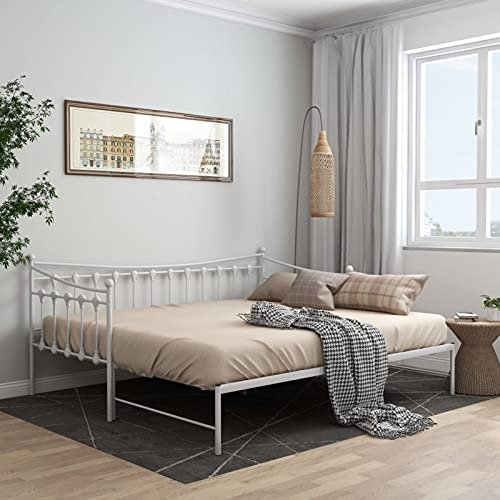 Einzelbett aus Metall mit ausziehbarem Ausziehbett, 90 x 200 cm, Weiß