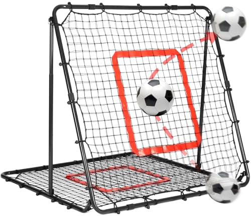 BaseGoal Fussball Rebounder 120x120cm, Winkel Einstellbar, Faltbar | Doppellagiges Netz mit Roter Zielzone, Volleyball, Basketball, Geeignet für das Ausübung Verschiedener Ballsportarten