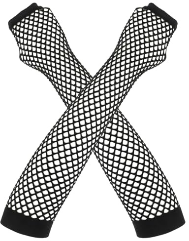 Larrel Netzhandschuhe Schwarz, Lange Fingerlose Handschuhe Netzhandschuhe für Damen Rock Fischnetzhandschuhe Szene Kleidung Halloween Gloves 80er 90er Jahre Party Cosplay Kostümzubehör Opernhandschuhe