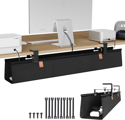 KEEGH Under Desk Cable Management Tray - 40 No Drill Cord Management Under Desk - Clamp/Screw Mount - Premium Fabric Wire Management - Gaming/PC Cable Tray Cord Hiders for Office/Home
