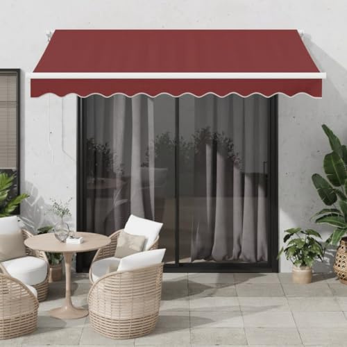 IKAYAA Tenda Retrattile elettrica Tenda da Sole 300x250 Retrattile Automatica con Manovella con Telecomando manovella Manuale e Telaio in Alluminio-Bordeaux e bianco-300 x 250 cm
