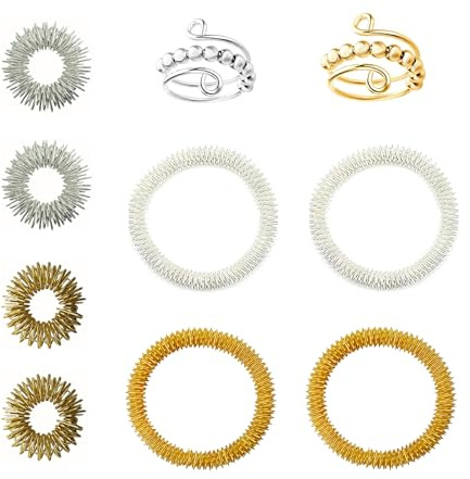 10 Pièces Anneau Antistress, Anneaux de Massage pour Les Doigts Anneaux Anti-Stress Réglables Bague Anti Stress Bracelets de Massage Bagues Antianxiété pour Soulagement du Stress, Anxiété