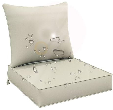 Sitzkissen Outdoor mit Rückenlehne 2er Set, 61x61 + 61x56cm Stuhlkissen Hochlehner Wasserdicht, Gartenmöbel Kissen für Rattan/Korbsessel, Abnehmbare Gartenstuhl Stuhlauflage mit Riemen, Beige C