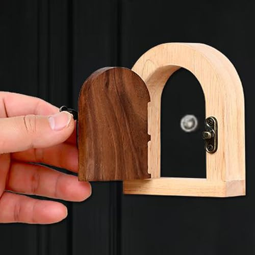Runspich Vintage Door Peephole Cover - Wooden Frame with Metal Hardware, Arched Design, Privacy Viewer Cover for Home & Apartment Doors