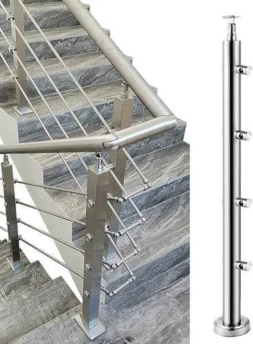 Colonna in acciaio inox per piattaforma interna autoinstallante tubo tondo ringhiera post semplice supporto per ringhiera balcone (1,05 m) – & elegante