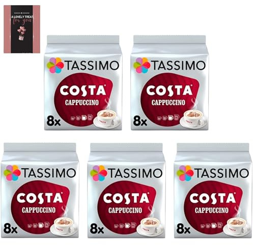 Costa Cappuccino Coffee Pods 40 Bulk Buy Drinks (5 Packs) Medium Roast Creamy Cafe-Style Cappuccino with Milk & Espresso Pods Caffeinated Coffee Capsules