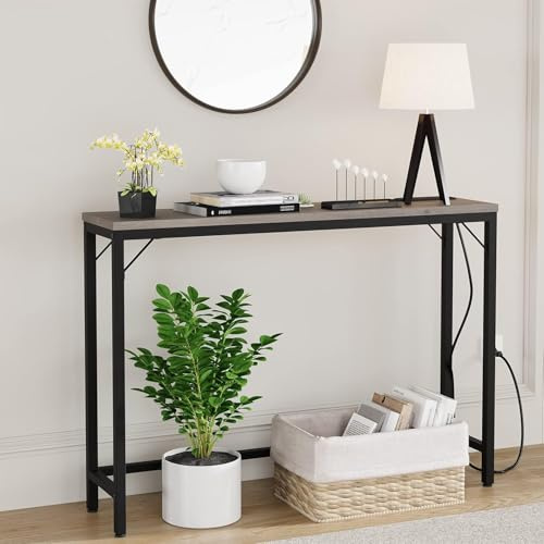 Cachpib Table console avec prise et port USB - Table d'appoint étroite - Petite table d'exposition - Pour entrée, salon, couloir - 100 x 23 x 80 cm