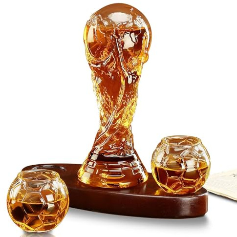 Decantador Whisky - Arte Estatua, Juego De Escultura De Decantador De Whisky Con Trofeo De Fútbol De 752 Ml, Botella De Licor De Vidrio 3D Con 2 Vasos, Estatua Creativa De Botellas De Vino