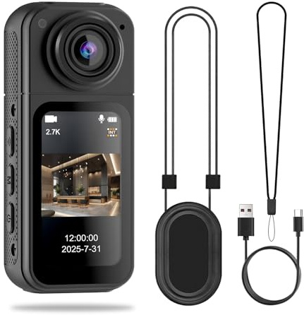 tlidfgeo Mini Thumb Action Camera, 2.7K Wearable Small Body Camera, 180° Rotating Lens, Hands-Free POV Recording with Magnetic Lanyard for Security, Work, Guard, Travel (with 64GB-Card)
