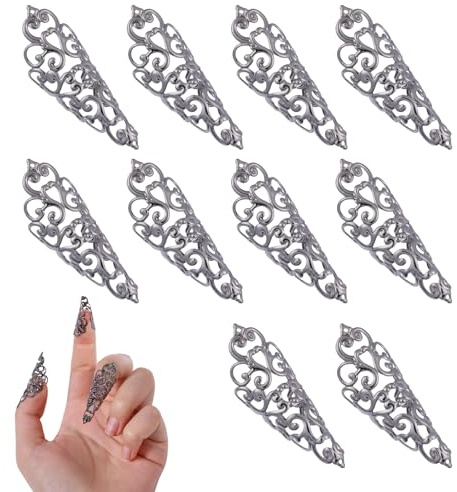 GLOBLELAND 10 anillos negros para uñas de metal ahuecados, punk, cono, garra de uñas, disfraz de punta de los dedos, para Halloween, cosplay, disfraz de baile