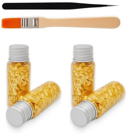 4 Pezzi Bottiglie di Schegge di Foglia d'Oro, Foglia Oro Decorativa per Dolci, Decorazioni per Torte, Dessert, Cocktail e Artigianato con Foglie Oro, Nota: questo prodotto è solo a scopo decorativo