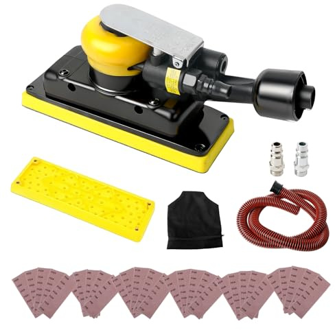 Lijadora orbital neumática aleatoria, 70 x 198 mm, lijadora orbital de aire libre de polvo, 10000 OPM máximo, lijadoras cuadradas de 90 PSI, estilo bolsa de polvo con 30 papeles de lija