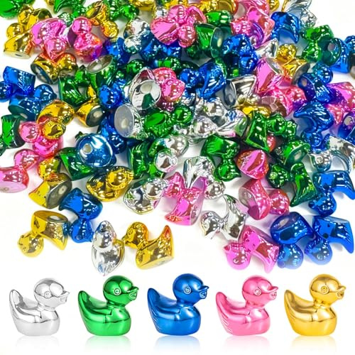 HINGTAI 100Pcs Mini Resin Ducks for Decor, 5 Colors Tiny Electroplate Duck Figurines for Desktop, Office, Cake Decoration DIY Charms & Creative DIY Party Gift Ideas