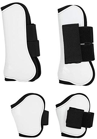 Kukyller Protector de Patas traseras Delanteras para Botas de Caballo, 4 Unidades, Protector de tendón Reutilizable, envolturas para piernas, Carcasa de PU Blanca, Protector de Envoltura