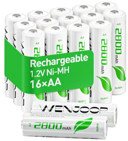 WENJOOP AA Rechargeable Batteries 16 Pack, 2800mAh NiMH 1.2V, Low Self-Discharge, Long-Lasting Double A for Toys, Gaming Controllers, Flashlights & Household Devices