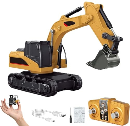 Genérico Set De ConstruccióN Mini RC De AleacióN Premium 1:64,Montacargas,Excavadora Y CamióN Volquete A Control Remoto,Mini Excavadora Y CamióN Volquete RC para NiñOs Adultos (C)