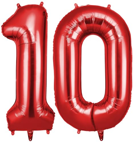 OFFCUP Globo Cumpleaños Rojo, Globos Número 10 101cm, 40 Inch Globo Numeros Gigante, Grande Globos Foil Inflar con Helio o Aire para Niño Niña Adultos La Boda Aniversario Cumpleaños Fiestas