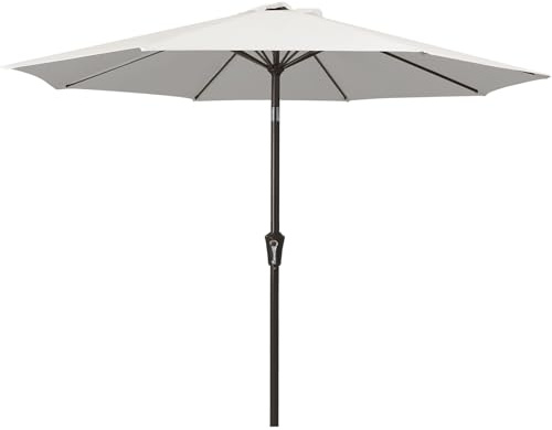 Palawano Ombrellone da giardino con 8 stecche robuste, 2,7 m, con pulsante di inclinazione/manovella, ombrello da giardino per esterni, per giardino, terrazza, cortile, piscina e spiaggia, bianco