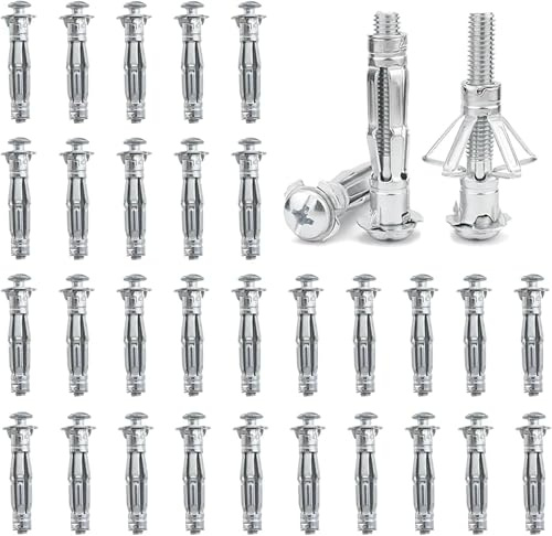 CRCFSUK 50 Stück Hohlraumdübel Metall-M4x38mm Hohlwanddübel Verzinkt Metalldübel Spreizdübel für Befestigungen in Gipskartonplatten, Hohlwände, Spanplatten
