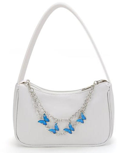 Feirdhoo Borsa a tracolla bianca cool per ragazze 10 11 12 anni, con catena a farfalla in pelle PU, borsa alla moda come idea regalo per bambini e adolescenti