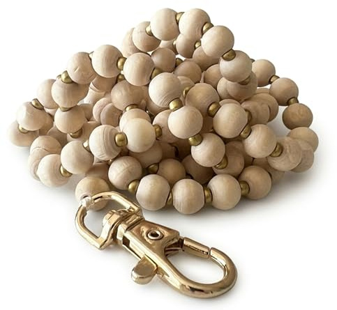 Nedimoo Handykette aus Holzperlen - 120cm Universal Handyband zum Umhängen mit Patch - Boho Perlenkette kompatibel mit iPhone, Samsung & vielen Smartphones - Natur Design Lanyard (Natur)