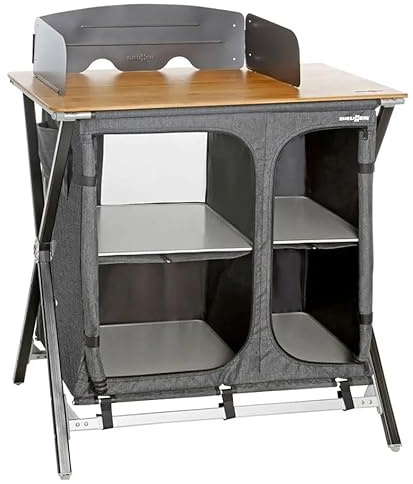 HEWATN Cooker Küchenbox für Camping und Outdoor, Mobile Kochbox mit Bambus-Arbeitsplatte, Stabiler Alu-Rahmen Campingschrank, Kompakte Campingküche, Tragbarer Schrank für Reisen und Grillen