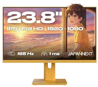 JapanNext Gaming Monitor 23,8 IPS 165Hz 1ms Giallo Pastello | Full HD (1920x1080) | Altezza e inclinazione regolabili (HSP) Altoparlanti integrati G-Sync/FreeSync | JN-IPS238G165F-HSP-YE