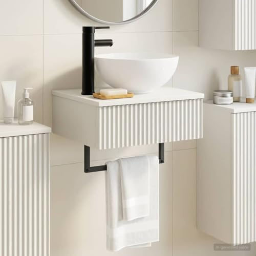 Ziaphsol Lavabo da parete in legno bianco 40 x 35 x 39 cm con scarico rapido per lavabo salvaspazio in bagno