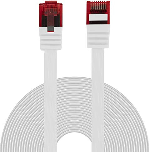 BIGtec Ethernet LAN Kabel 7,5m flexibles flaches Netzwerkkabel Patchkabel weiß flachband Cable Gigabit DSL ISDN Flachbandkabel Verlegekabel RJ45 Stecker