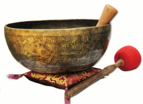 11 Mejores Meditación Mantra tallada cuenco tibetano, grabado arte tibetano cantando Bowl con tambor, cojines y mazo, cuencos de Tíbet