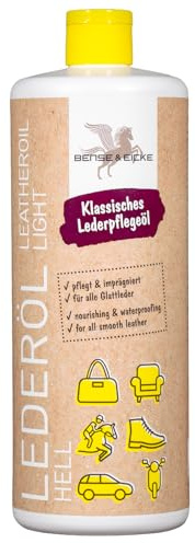 Bense & Eicke Lederöl hell - farbloses Pflegeöl für Glattleder, Macht Leder weich und geschmeidig, nährt und bietet Schutz vor Nässe, für Sattel, Schuhe, Motorradkleidung, Auto, Möbel, 1000 ml