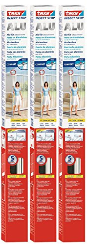 3 Stück tesa Fliegengitter Alurahmen für Türen, Rahmenfarbe: weiß, 1m x 2,2m