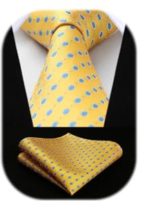 HISDERN Cravatta Giallo Uomo Elegante a Pois Cravatte e Fazzoletto da Matrimonio Set Cravatta e Pochette da Business